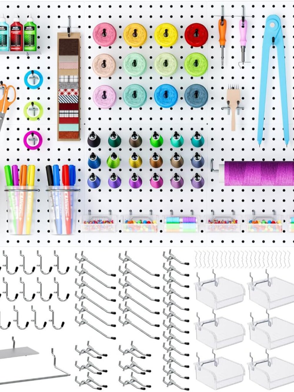 90PCS Metal Peg Board Kit with 1/4" Pegboard Accessories
